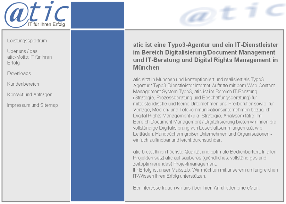 Informationsseite atic Typo3-Agentur